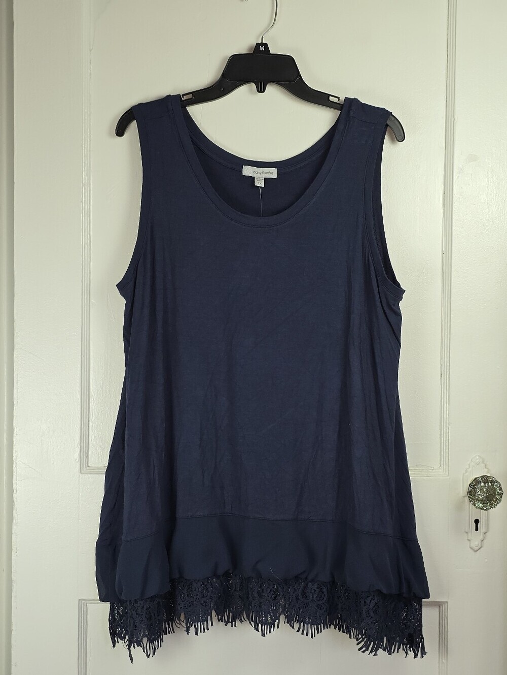 Daisy Fuentes Navy Blue Lace Hem Knit Tank 2X